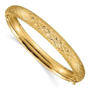 8.5mm 14k Yellow Gold Diamond Cut Fancy Hinged Bangle Bracelet